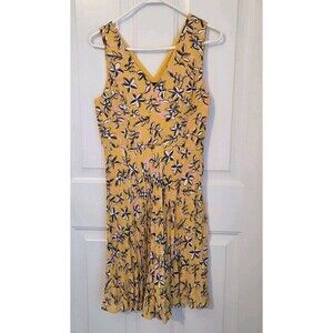 Banana Republic Women's Yellow Floral Sleeveless Pleated Knee Length Dress Sz 4